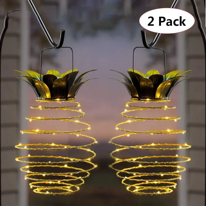 Iron Art Pineapple Solar Lantern, LED Copper Wire Fairy Lights, Weatherproof Hanging Decorative Lamp for Patio
