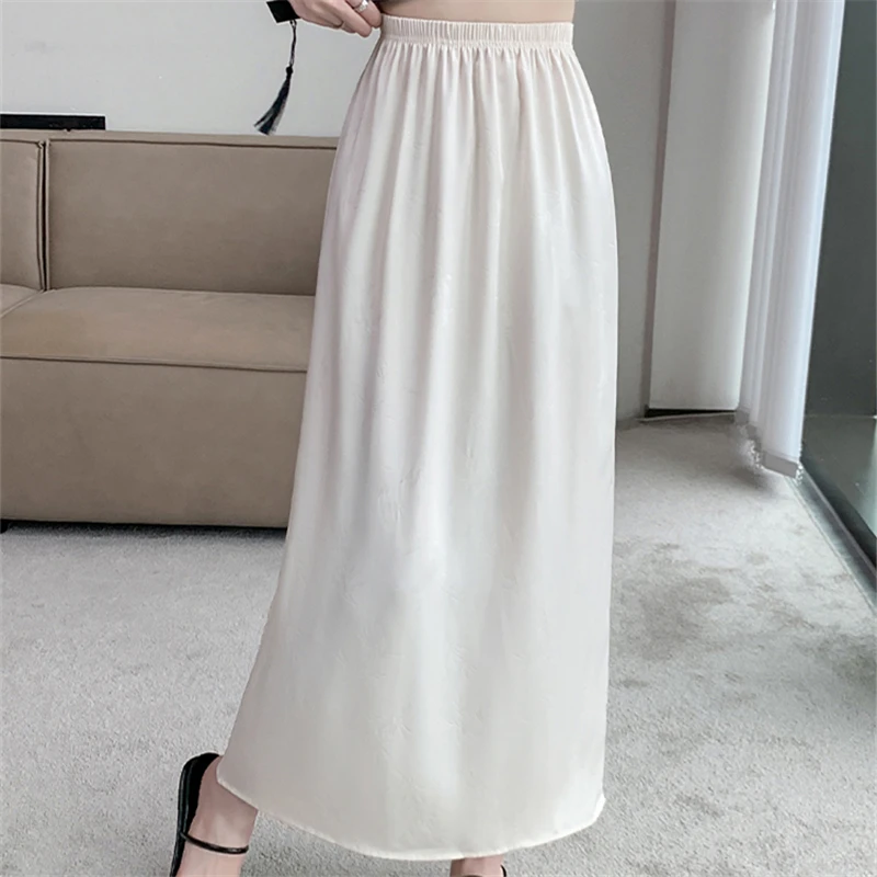 Seoulish กระโปรงผ้าซาตินแจ็คการ์ดสำหรับผู้หญิงกระโปรงมีจีบกลางเอวสูงสำหรับฤดูใบไม้ผลิและฤดูร้อน