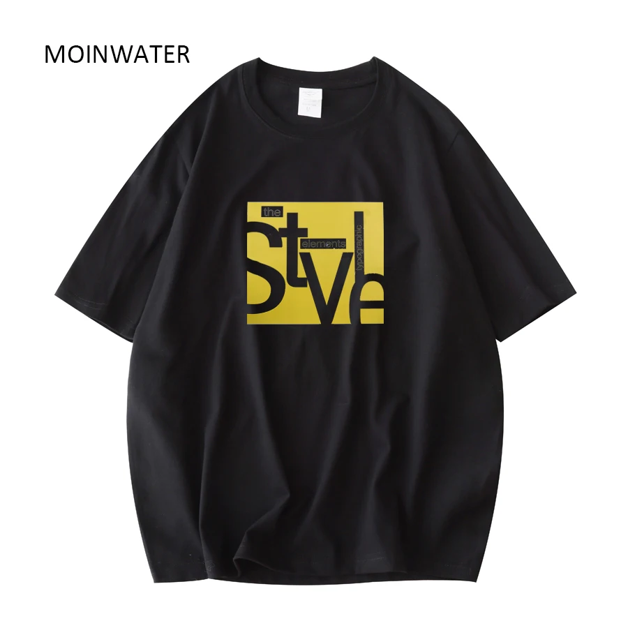 MOINWATER Women New 2022 100% Cotton T shirts Female Black Fashion Style Printed Tees Short Sleeve Tops for Summer MT22021