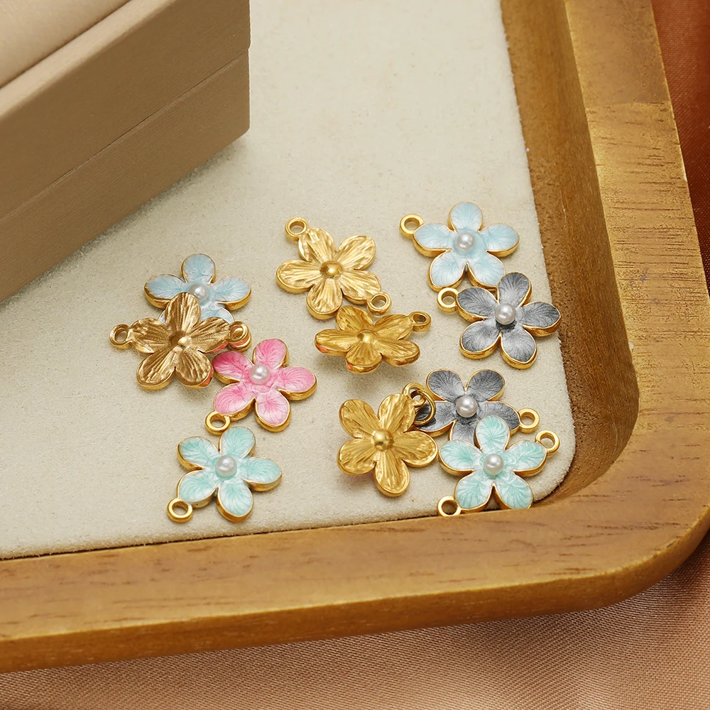 5 Stück Edelstahl 7mm Kleine Blumen-Emaille-Perlen-Anhänger für DIY-Schmuckzubehör, Halsketten-Verbinder, Armband- und Ohrringherstellung – Detail 4