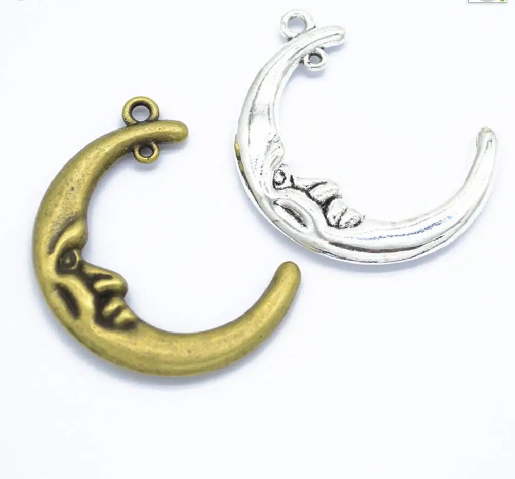 15pcs Charms Moon Face 41*30mm Antique Bronze Silver Color Pendants Making DIY Handmade Tibetan Finding Jewelry F0953