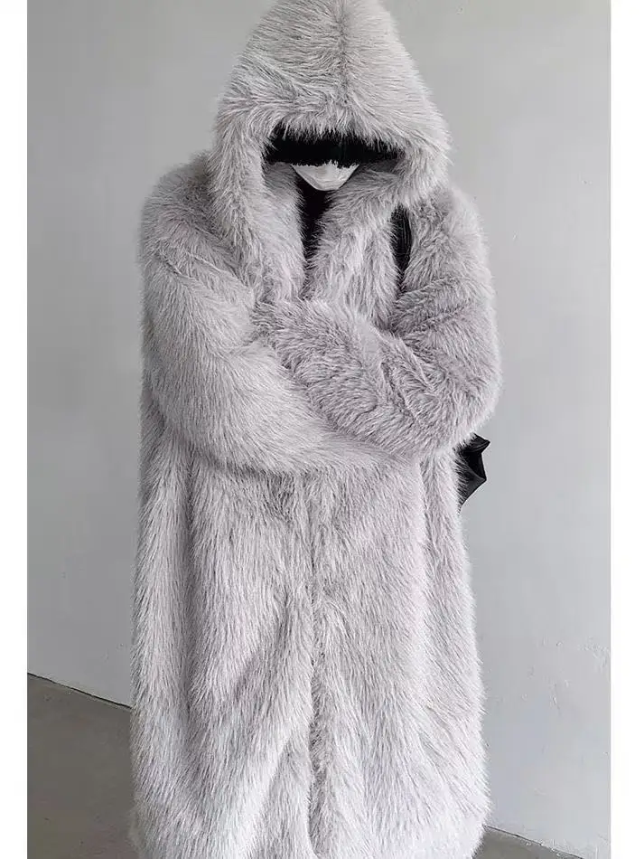 الشتاء رشاقته معطف مقنع الرجال الاصطناعي الثعلب الفراء مكافحة ناقص 20 درجة معطف بأكمام طويلة العصرية موضة أفخم القمم الذكور