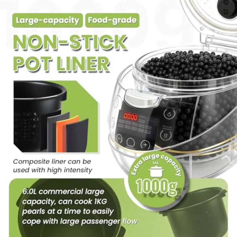 ماكينة صنع بوبا الأوتوماتيكية التجارية سعة 6 لتر مع توزيع الحرارة المتساوية ووظيفة الطبخ الذكية من التابيوكا مثالية للحليب #4