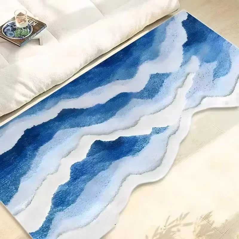 Bathroom Rug Romantic Carpet Wave Rug Ocean Furry Rug Wavy Washable Blue Bath Mat 3D Microfiber with Non-Slip Backing Bath Mats