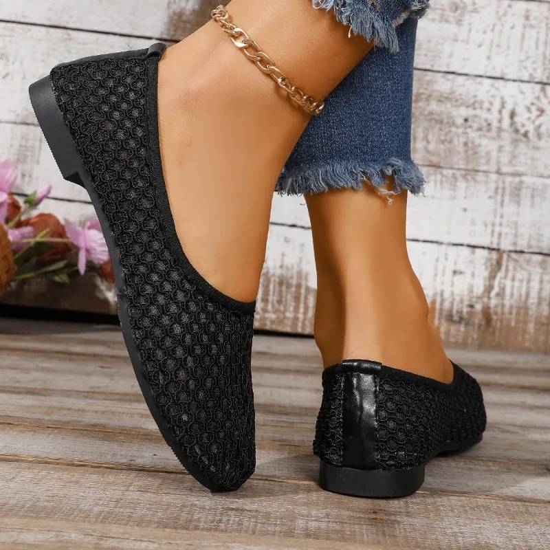Mesh Hollow Out Breathable Sweet Fashion Sexy Literature and Art Grandma Shoes Temperament Flat Heel Single Shoes Women