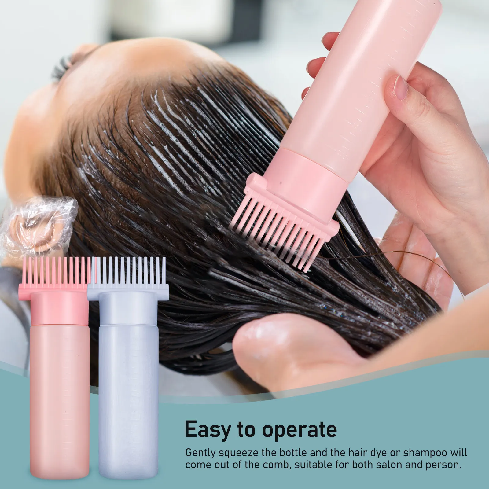 

2Pcs Root Comb Applicator Bottle Hair Oiling Applicator Efficient Dyeing Tool Hair Comb Bottle with Disposable Gloves Ear Covers