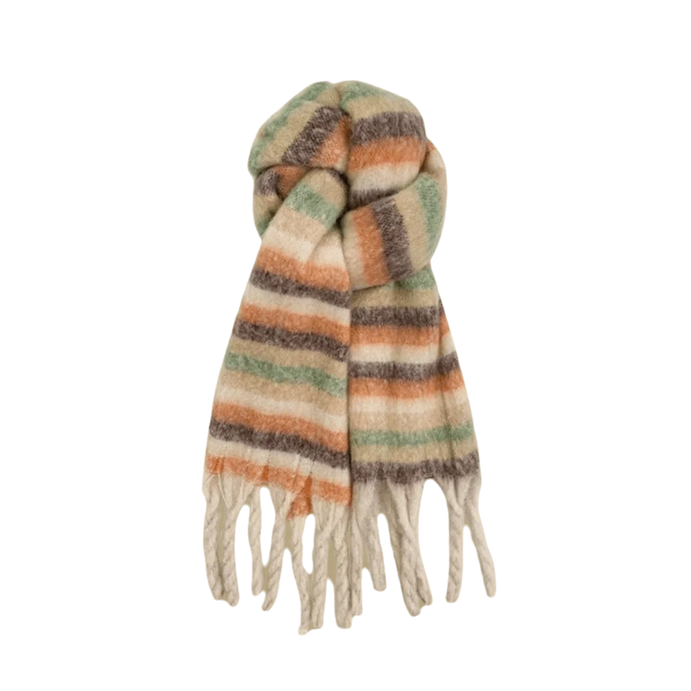 Retro Rainbow Stripe Wool Scarf Mohair Winter Cashmere Scarves Korean Style Solid Color Long Shawl Girl