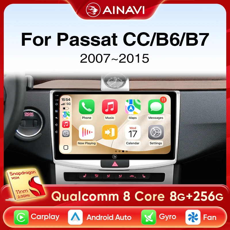 Ainavi Car Radio For Volkswagen VW Passat B7 B6 CC 2007 - 2015 Wireless Carplay Radio Android Auto Car Multimedia Player 2 Din