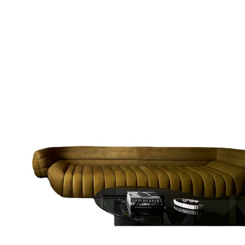 French light luxury banana three-person fabric sofa Italian minimalist villa large-sized technology cloth sofa leather art