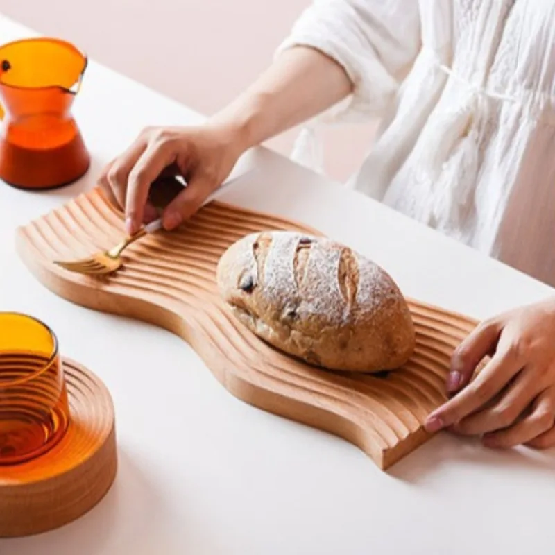 Wooden Tray Restaurant Cup Designed Trays Home Decoration Bread Dessert Wave Display Plate Live Stream Photo Display Props