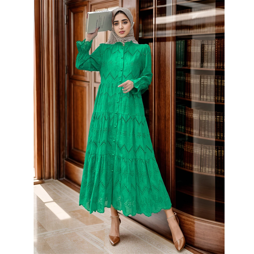 

Muslim Dresses for Women Lace Hollow Out Kaftan Maxi Dress Ramadan Dubai Turkey Robe Islam Clothing Eid Jalabiya Marocain Abaya