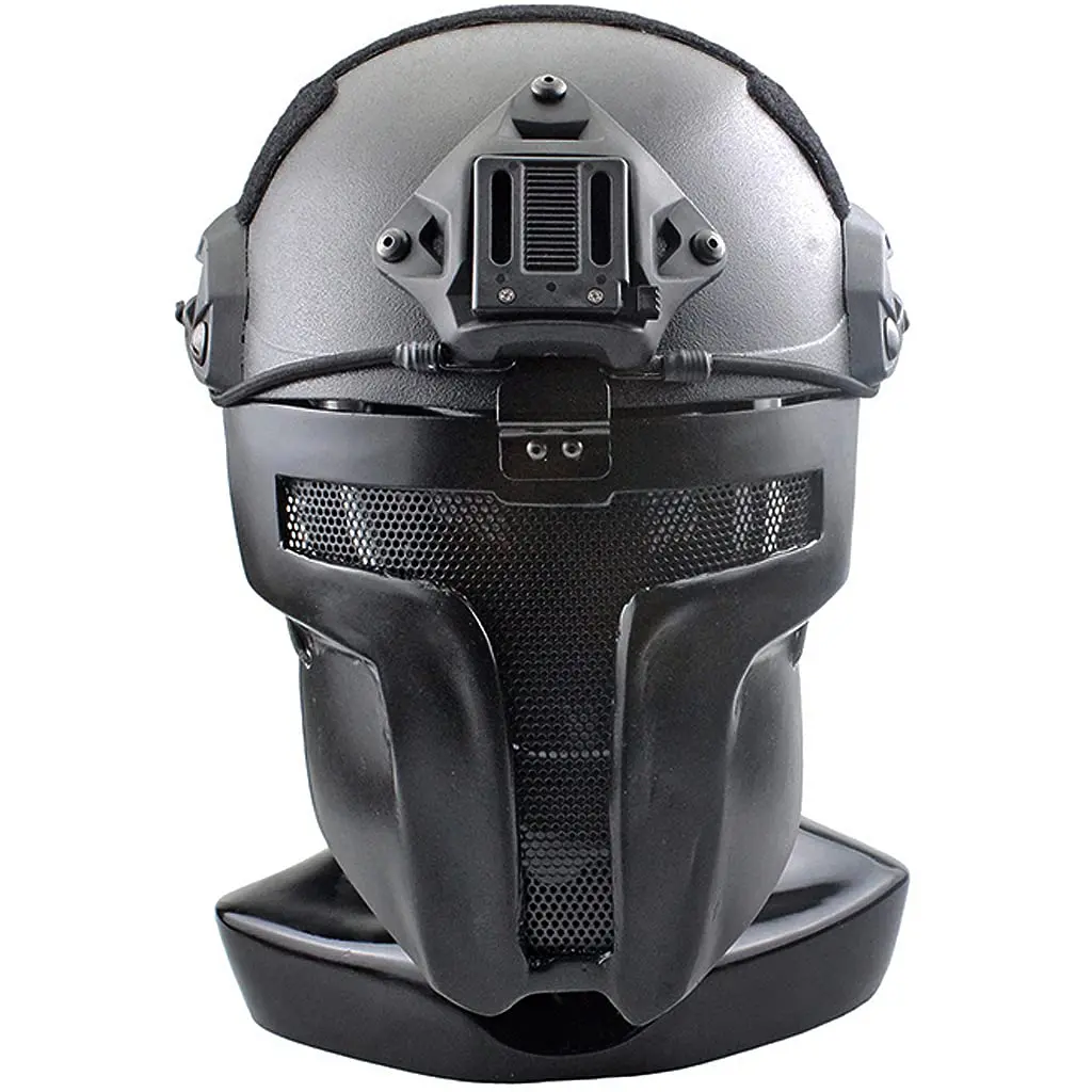 Spartan Warrior Airsoft Protective Mask, with Tactical Helmet Sets, Side Rails and NVG Mount, for Paintball Halloween Hunting CS