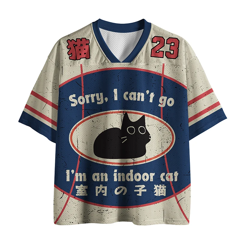 2026 New Japanese Straw Line Kitten V-neck Shirt Men's Outdoor Sports Loose Leisure Quick Drying Short Sleeved T-shirt