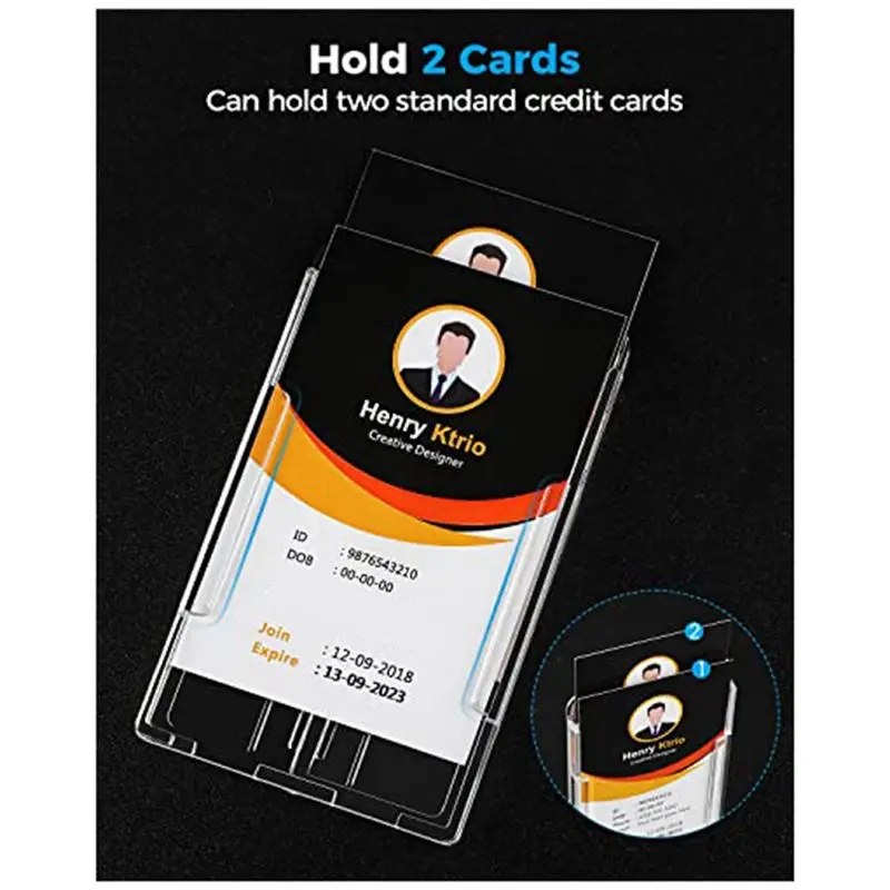 AT16 2PCS Vertical Hard Plastic Badge Holder with Thumb Slot Design, Clear PC ID Badge Holder