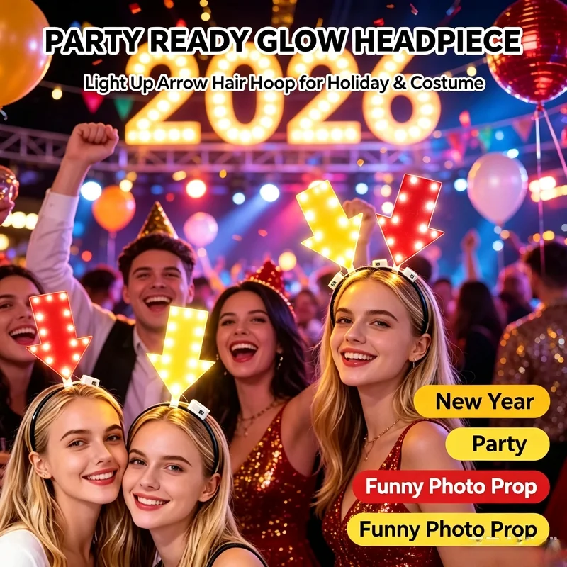 1pcs Led Light Up Unique Arrow Light Headband Glow Funny Novelty Hair Hoop Girl Headgear Holiday Hair Hoop Costume Headpiece