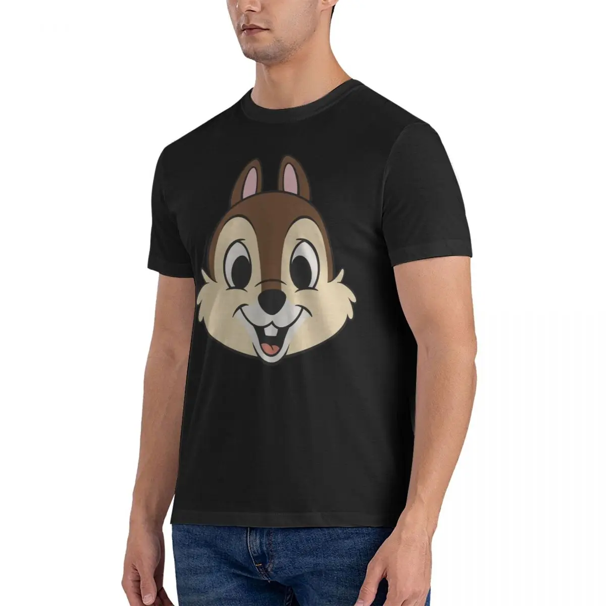 Chip Head Face Leisure 100% Cotton Tee Shirt Short Sleeve Disney Chip and Dale Film T Shirt Crewneck Tops Gift Idea