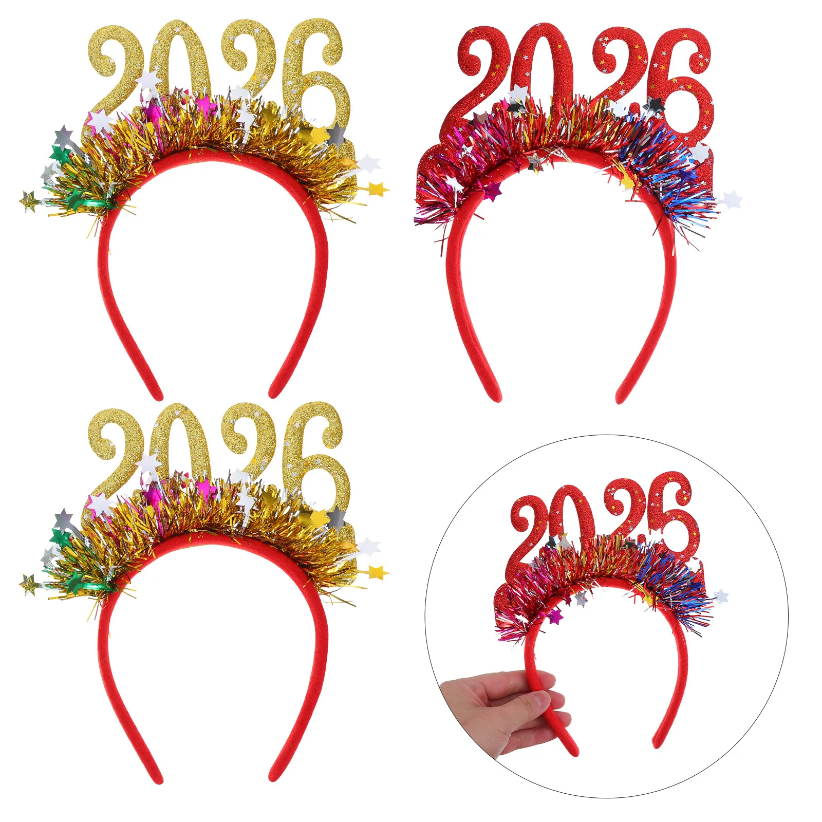 

4Pcs Happy New Year Hairband - Sparkling Tinsel Star Tiara - New Year's Eve Party Favors for Women 2026 Holiday