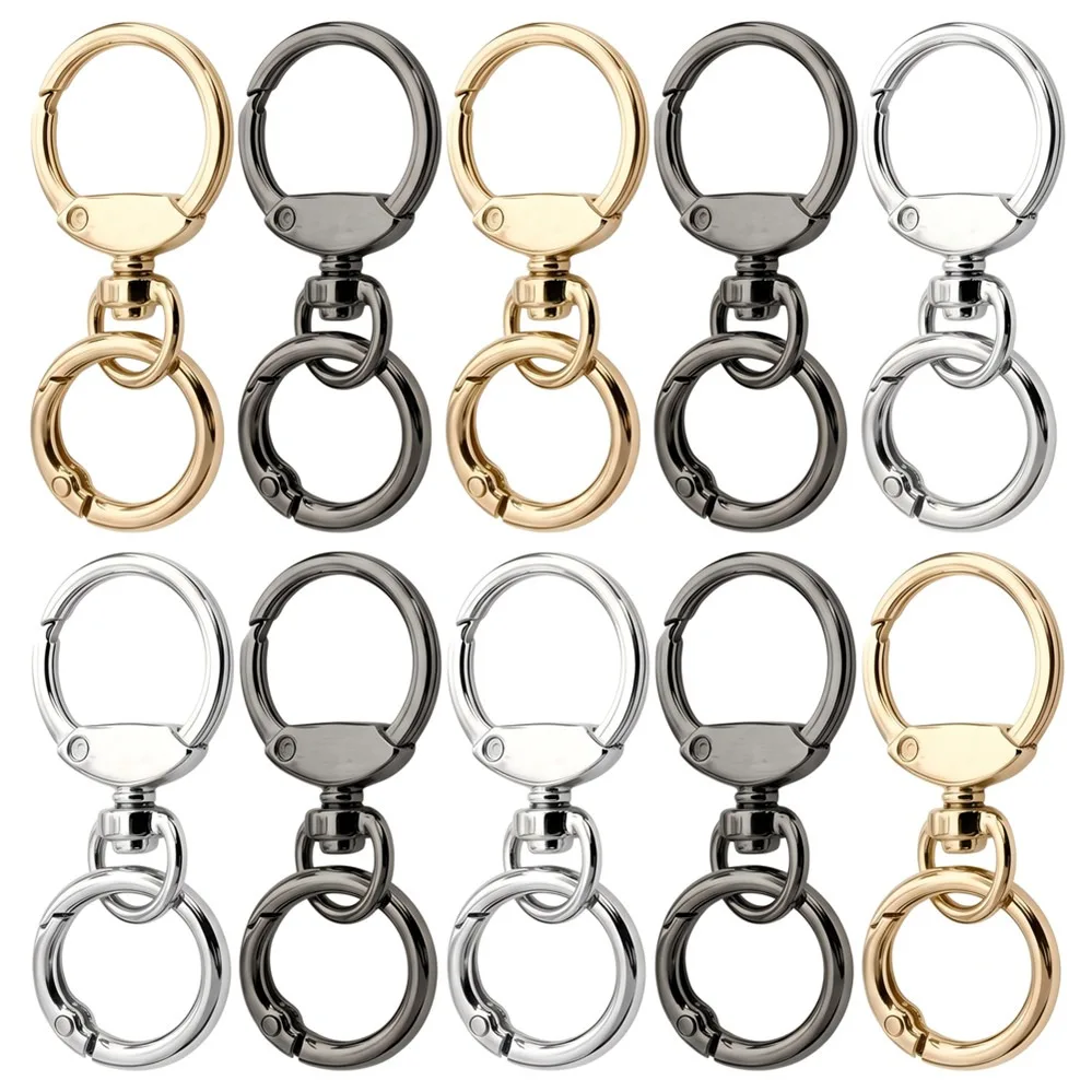 50/2Sets Round Spring Snap Carabiner Clip O Rings Swivel Trigger Hook Metal Clasps Keychain for Handbag Lanyards DIY Crafts