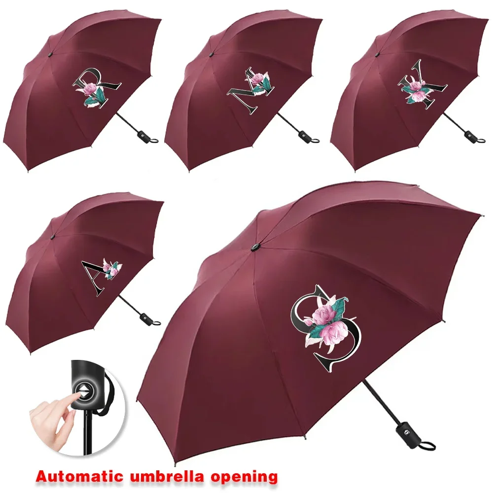 

Automatic Umbrellas for Sunshine Rainy Windproof Strong Umbrella Folding Large Buckle Handle Double Bone Resistant Whitemarble