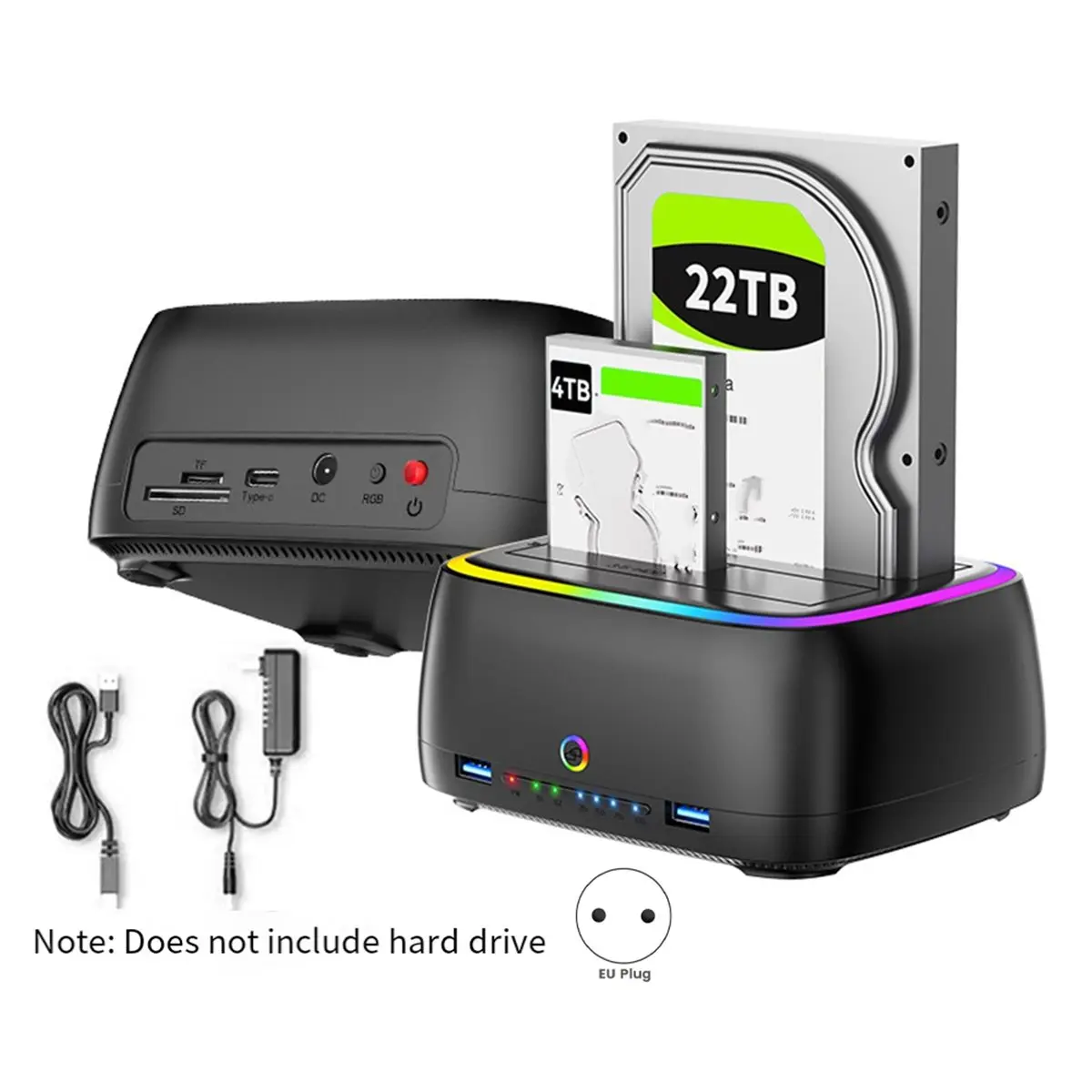 Fits for  Dual-Bay Hard Drive Station USB3.0 5Gbps SATA HDD Docking Station 2.5/3.5in HDD/SSD Offline Clone Enclosure (EU)