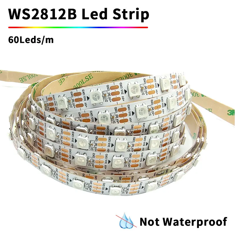 

WS2812B RGB LED Strip Light DC5V SMD5050 60LEDs/m IP20 Flexible Full Color Programmable Addressable Tape Lamp For Home Party