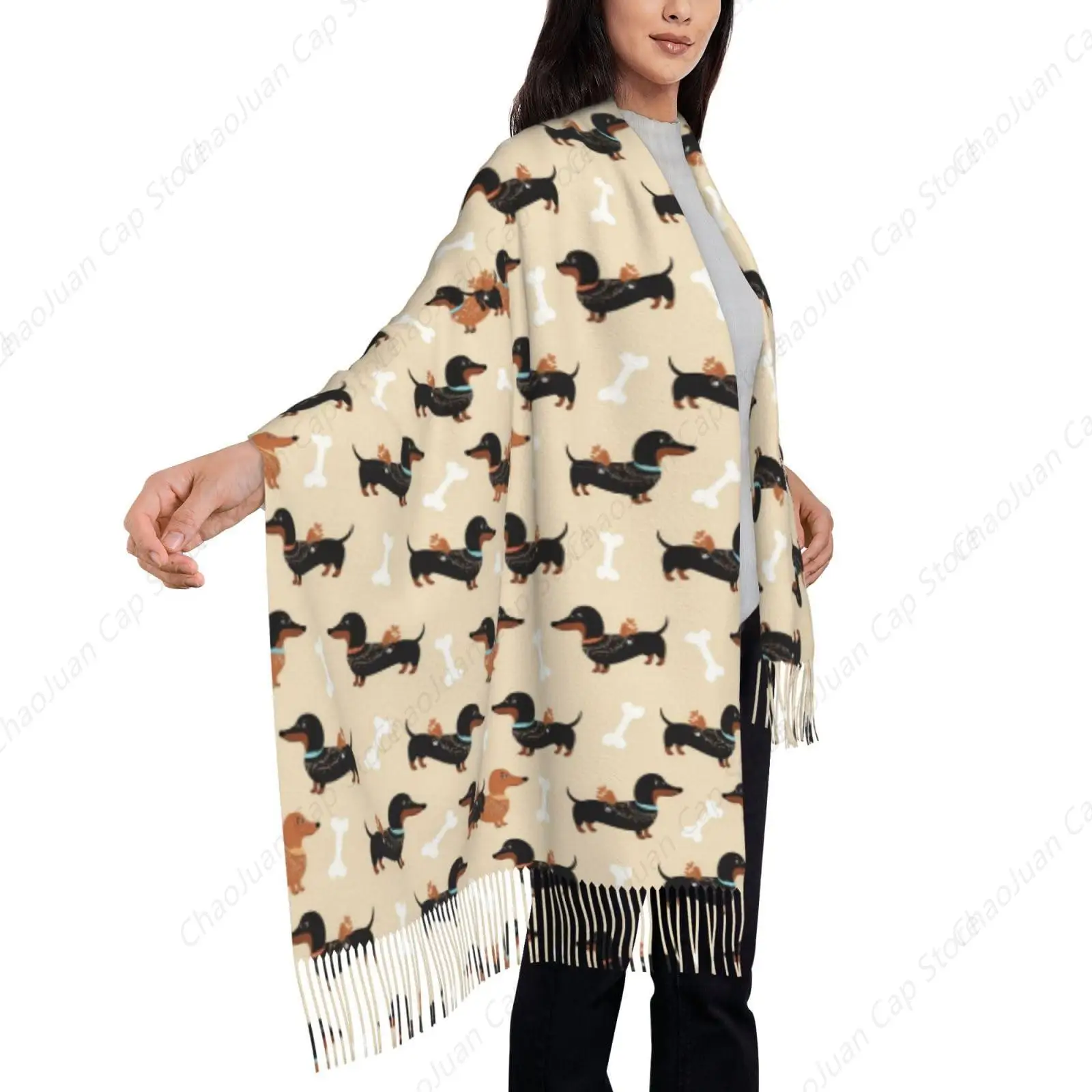 Wiener Dog Doxie Dachshund Weiner Dog Pet Dogs Winter Warm Soft Scarf for Wedding Evening Dresses Cocktail with Tassel