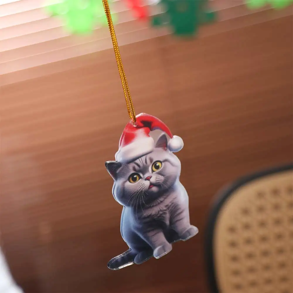 حقيبة الظهر الاكريليك شجرة عيد الميلاد قلادة 2D شقة الكرتون القط عيد الميلاد شنقا لطيف كيتي شجرة عيد الميلاد الحلي حديقة