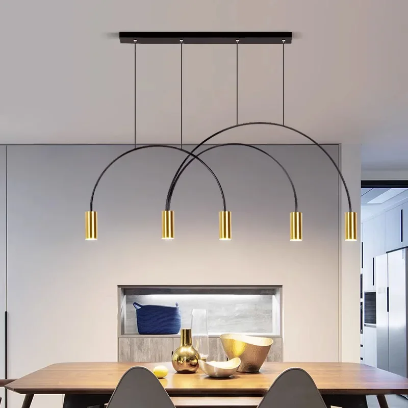 

Nordic Arched Dining Table Strip Chandeliers LED Lighting Pendant Lamp for Bedroom Living Room Suspension Luminaire Home Decor