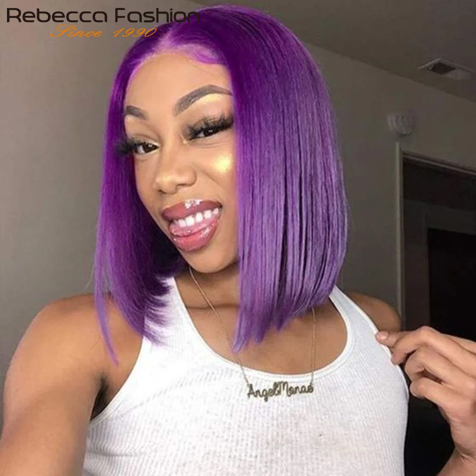 Perruque Bob Lace Front Wig naturelle, cheveux courts lisses, violet, 13x5x1, densité 180, Halloween Cosplay