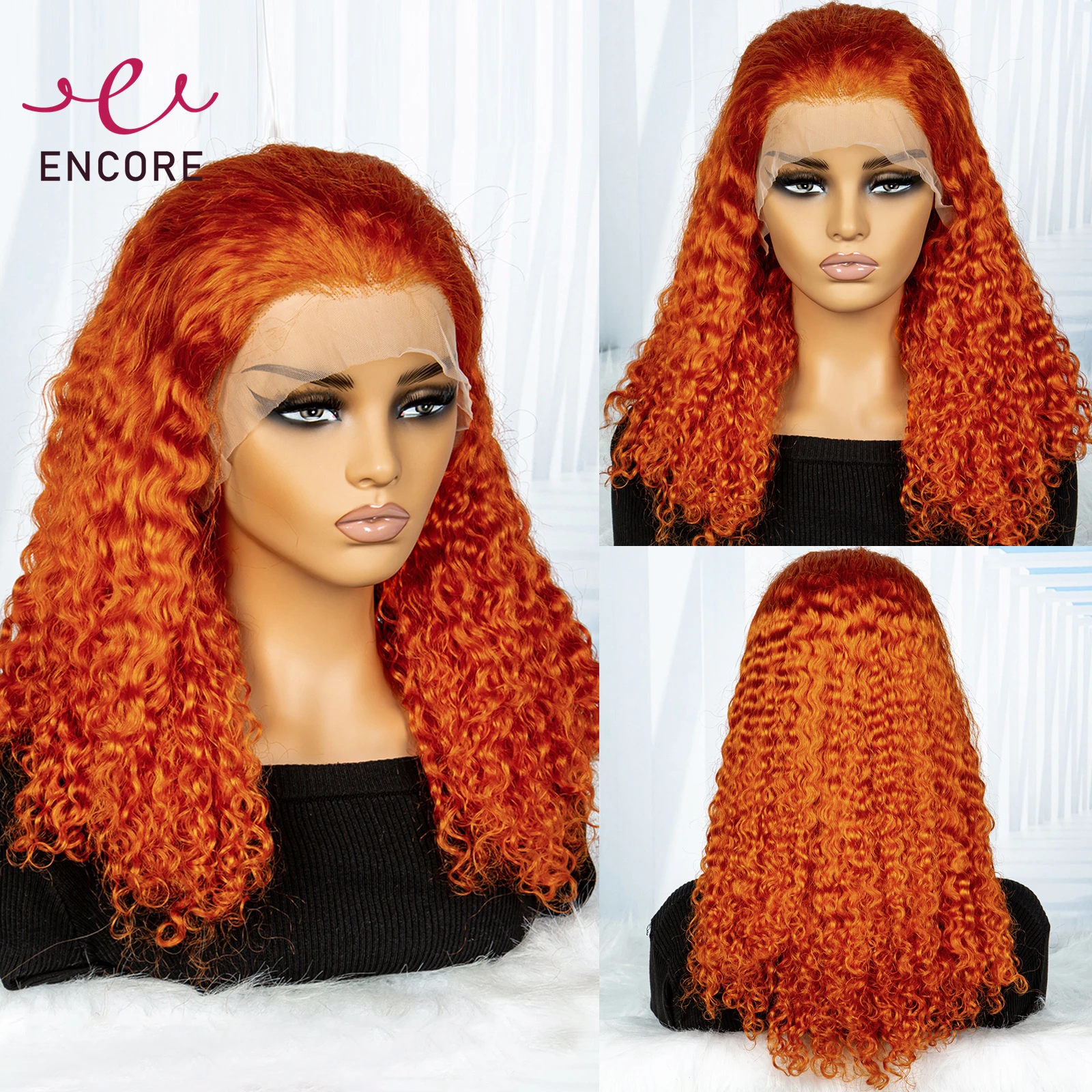 

20 Inch 13x4 Lace Frontal Curly Wigs 250% Density 100% Remy Human Hair Wigs Ginger Orange Water Wave Transparent HD Lace Bob Wig