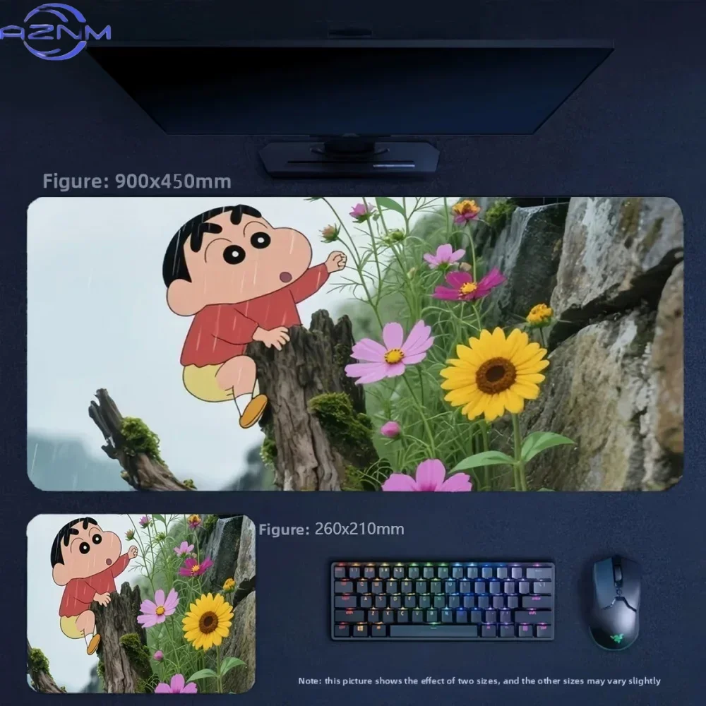 Anime Crayon Shin-chan Climbing Stump with Sunflowers Large Mousepad Rubber Non-Slip Gaming Desk Mat Keyboard Pad for Home Offic