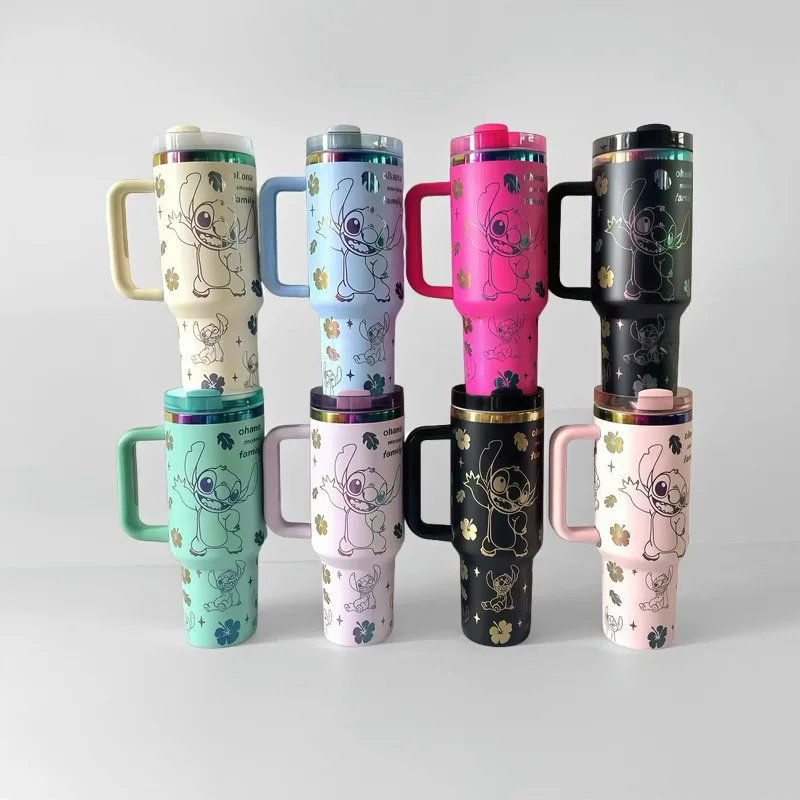 زجاجة مياه معزولة من الفولاذ المقاوم للصدأ بسعة كبيرة 40 أونصة من ديزني ستانلي مع مقبض من القش للاستخدام في السيارة وبار المطبخ المنزلي #2