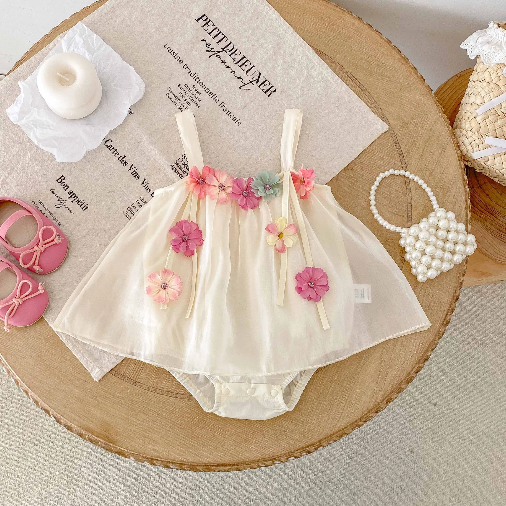 Baby Girl Summer 3D Flower Suspender Romper Sweet Princess Style Sleeveless Bodysuit Infant Cute A-Line Skirted Jumpsuit Newborn