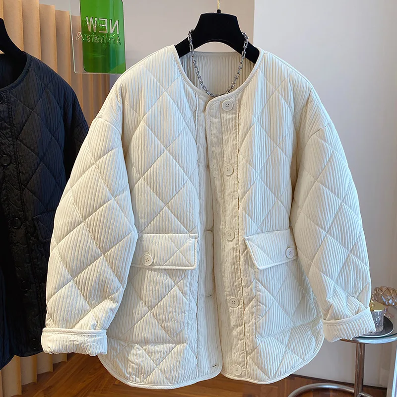 Parkas Women Short Coats Round Neck Jackets Full Sleeve Thick Warm Y2k Streetwear Elegant Jacket Work Coat Autumn Winter 2025