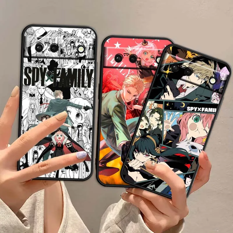 

Cute SPY x FAMILY Pattern For Google Pixel 9a 9 8A 8 7 7A 6 6A Pro XL 2024 5G Black Soft TPU Silicone Cover Phone Case