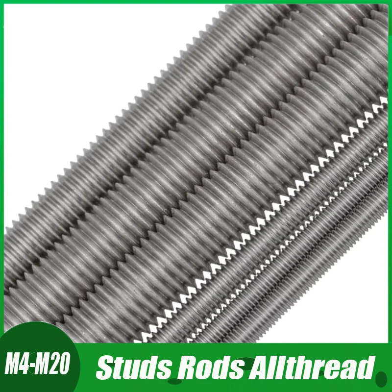 

M4 M5 M6 M8 M10 M12 M14 M16-M20 Full Thread Screw Threaded Bar Bolt 304 Stainless Steel Studs Rods Allthread Length 16mm - 500mm