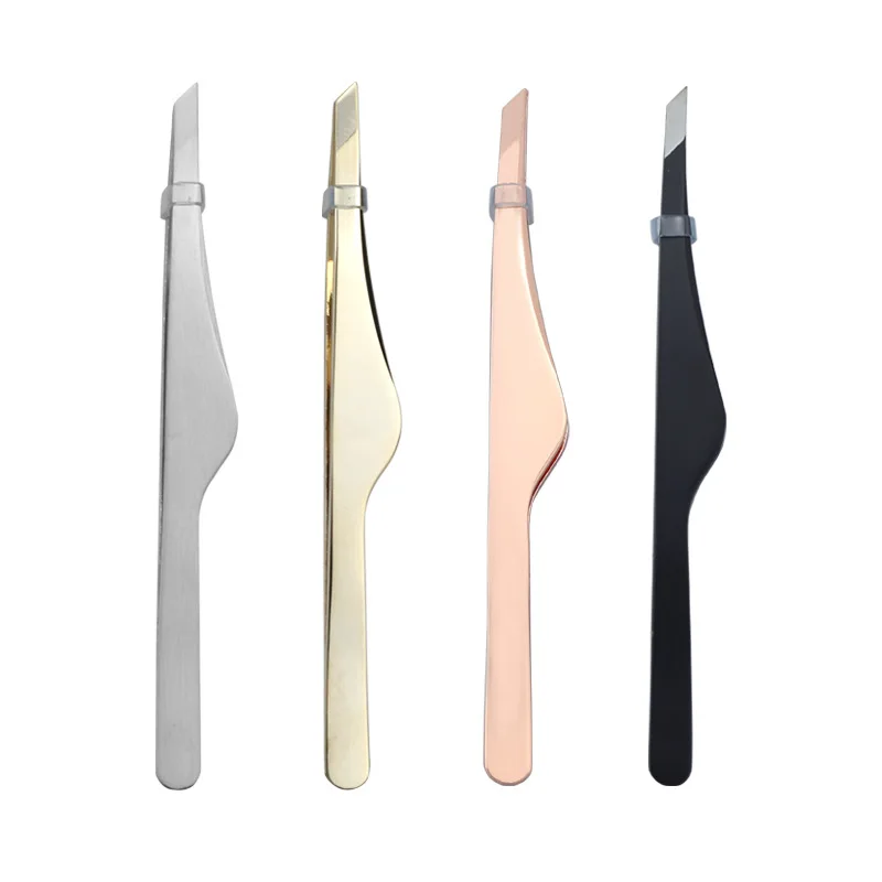 Pincettes d'épilation à sourcils en acier inoxydable, pointe inclinée, pointe plate, or Rose, argent, noir, outils de maquillage cosmétique