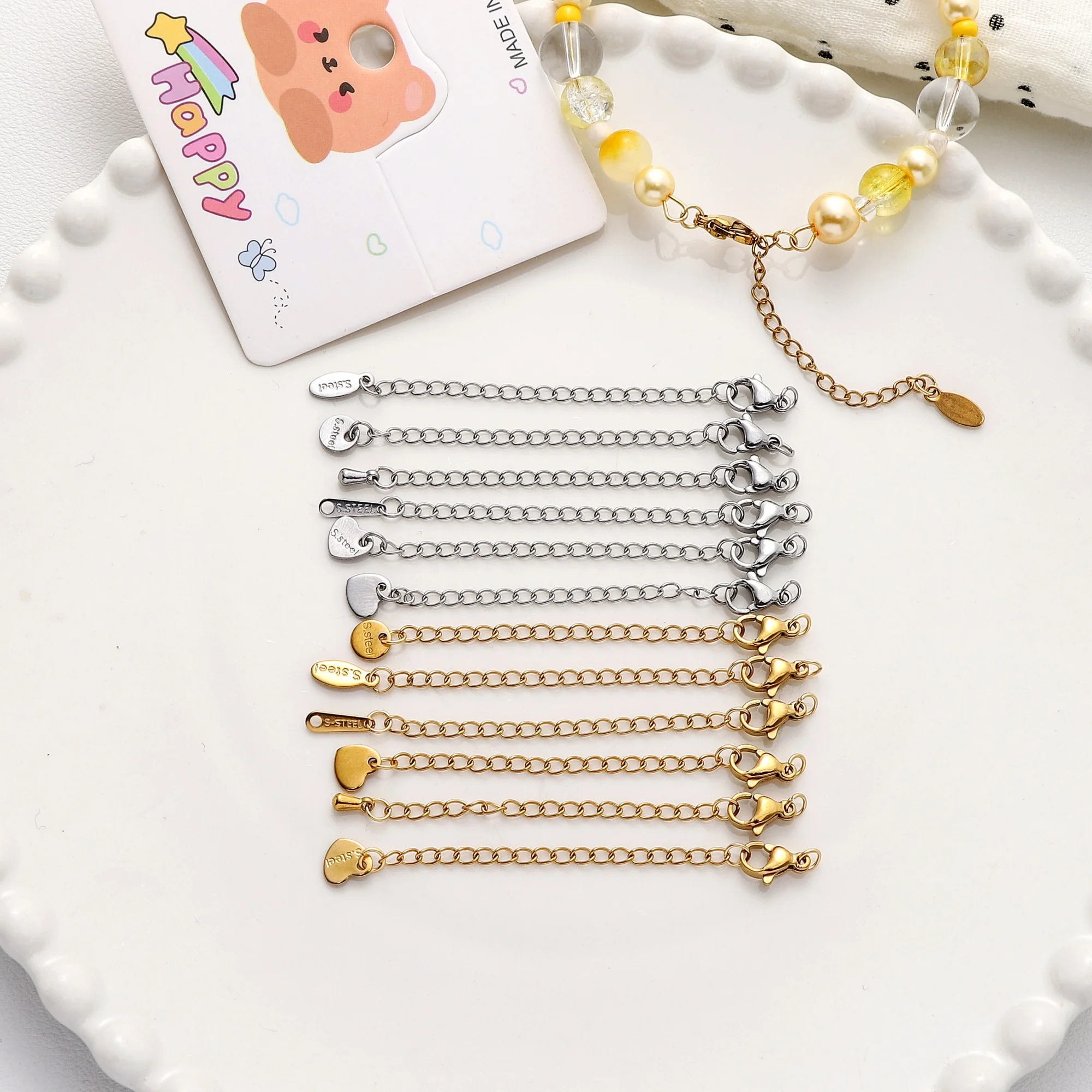 

1-5pcs 71-75mm Gold Rhodium Tone Stainless Steel Extension Chain Lobster Clasp For DIY Jewelry Making Necklace Bracelet Findings