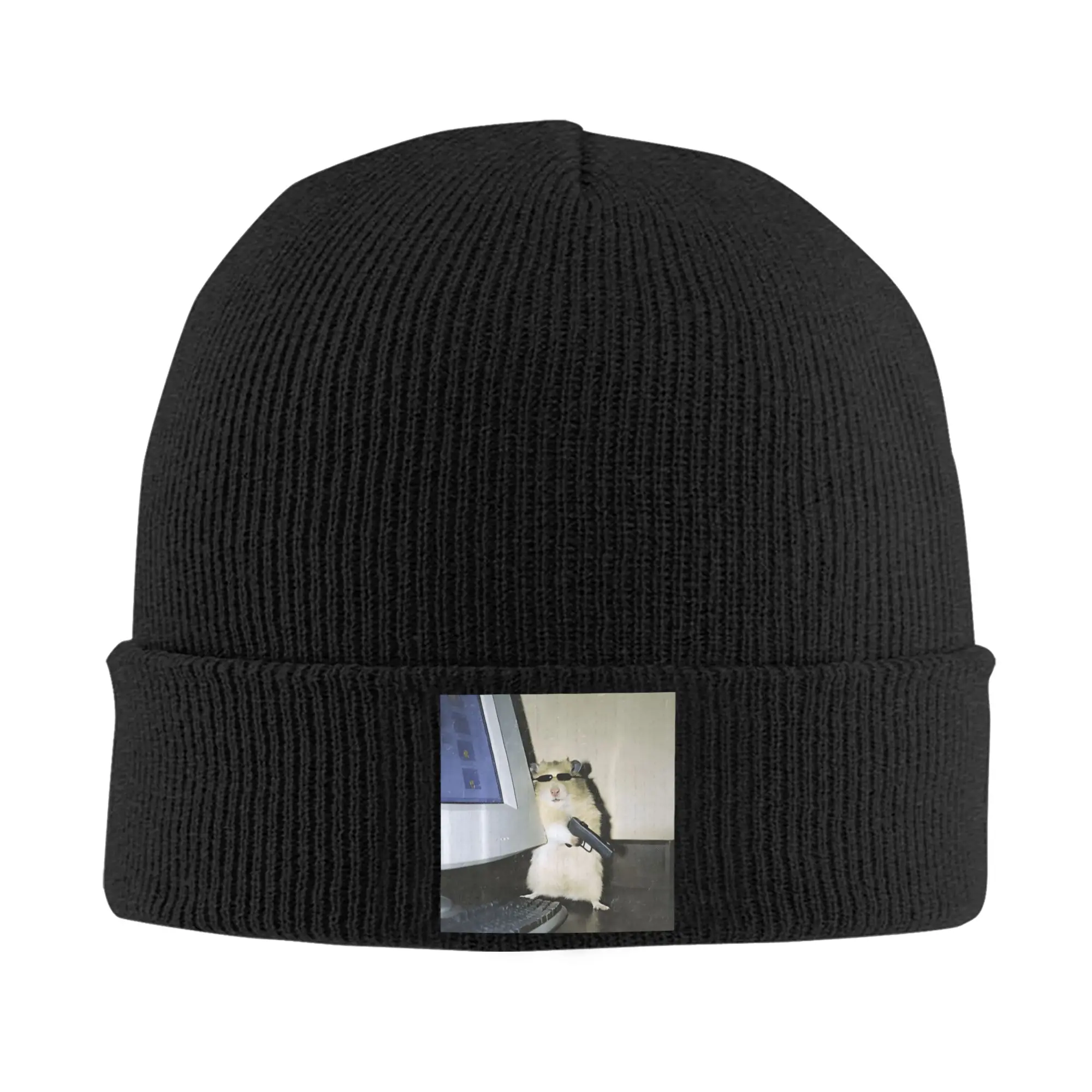 Cyber Hamster Funny Animal Meme Knitted Hats Autumn Winter Skullies Beanies Ski Cringe Caps Unisex Acrylic Hot Sale Skullcap
