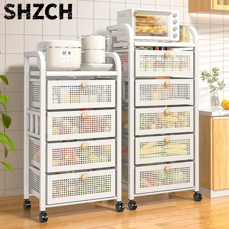 Floor-to-Ceiling Multi-Layer Kitchen Storage Rack Drawer-Type Fruit and Vegetable Basket Iron Trolley Home Storage