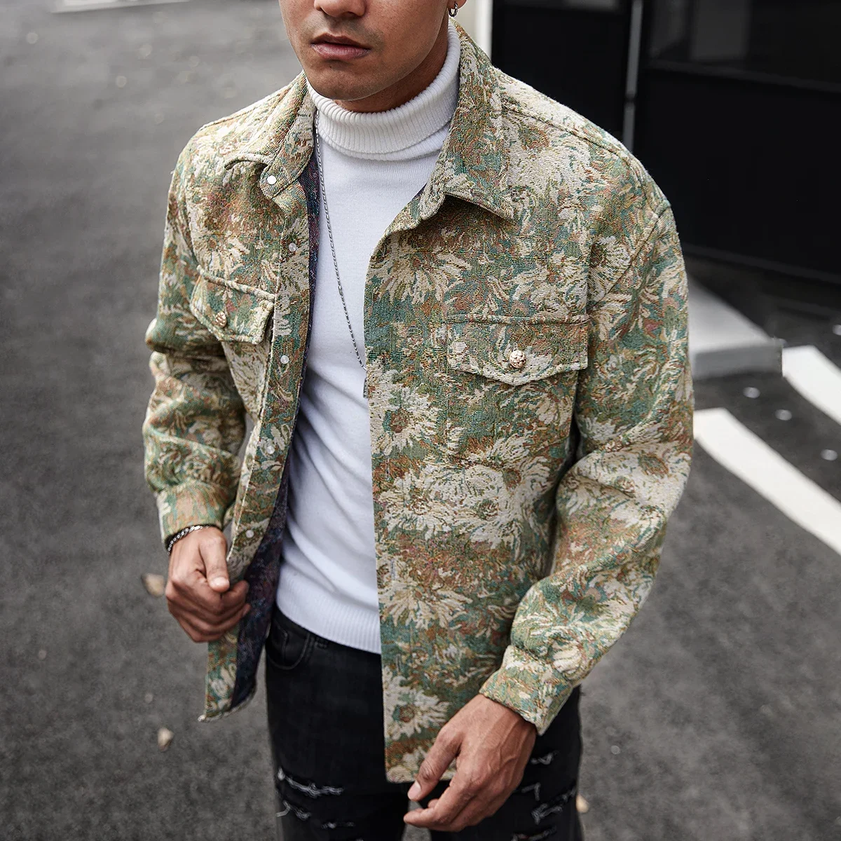 

New Fashion Casual Floral Print Men's Jackets Spring Loose and Comfortable Fabrics Jacket Showcase The Charm of Everyday Travel