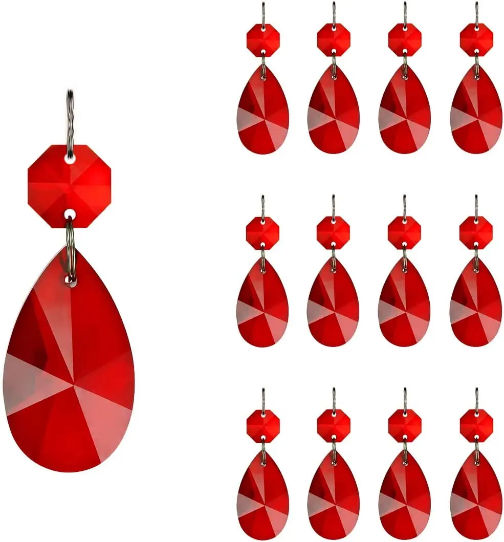 Camal 5 pz rosso 38mm Teardrop cristallo ciondolo in vetro prismi SunCatcher ghirlanda lampadario parte festa di nozze Home Hanging Decor