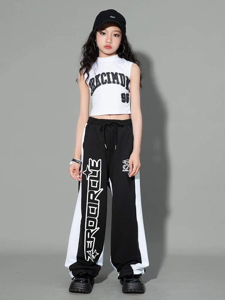 Kids Jazz Dance Clothes Girls Vest Black Pants Sleeveless Concert Performance Suit Hip Hop Dance Costume Street Wear BL11052