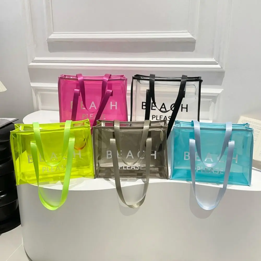 

Модная прозрачная сумка-тоут из ПВХ на молнии, водонепроницаемая, в стиле «желе», косметичка, сумка для хранения, сумка через плечо с надписью, летняя