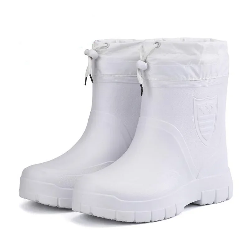 Rain Boots for Men Fashion Mid-calf Snow Boot Outdoor Waterproof Work Booties Non Slip Fishing Boots Plush Warm Cotton Rainboots