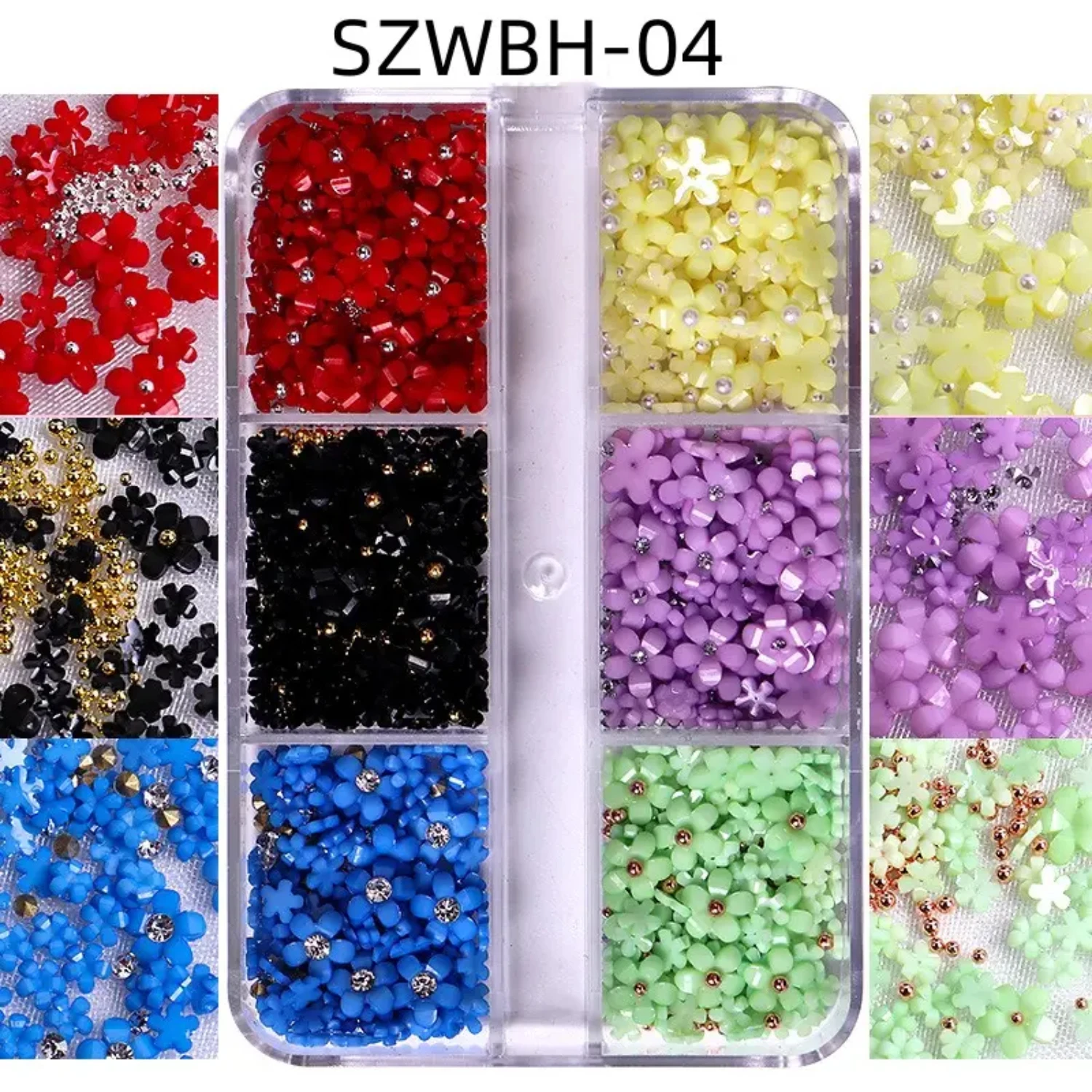 Set of Beautiful New 3D Flower Macaron Nail Art Jewelry for Mix and Match - 6 Grids