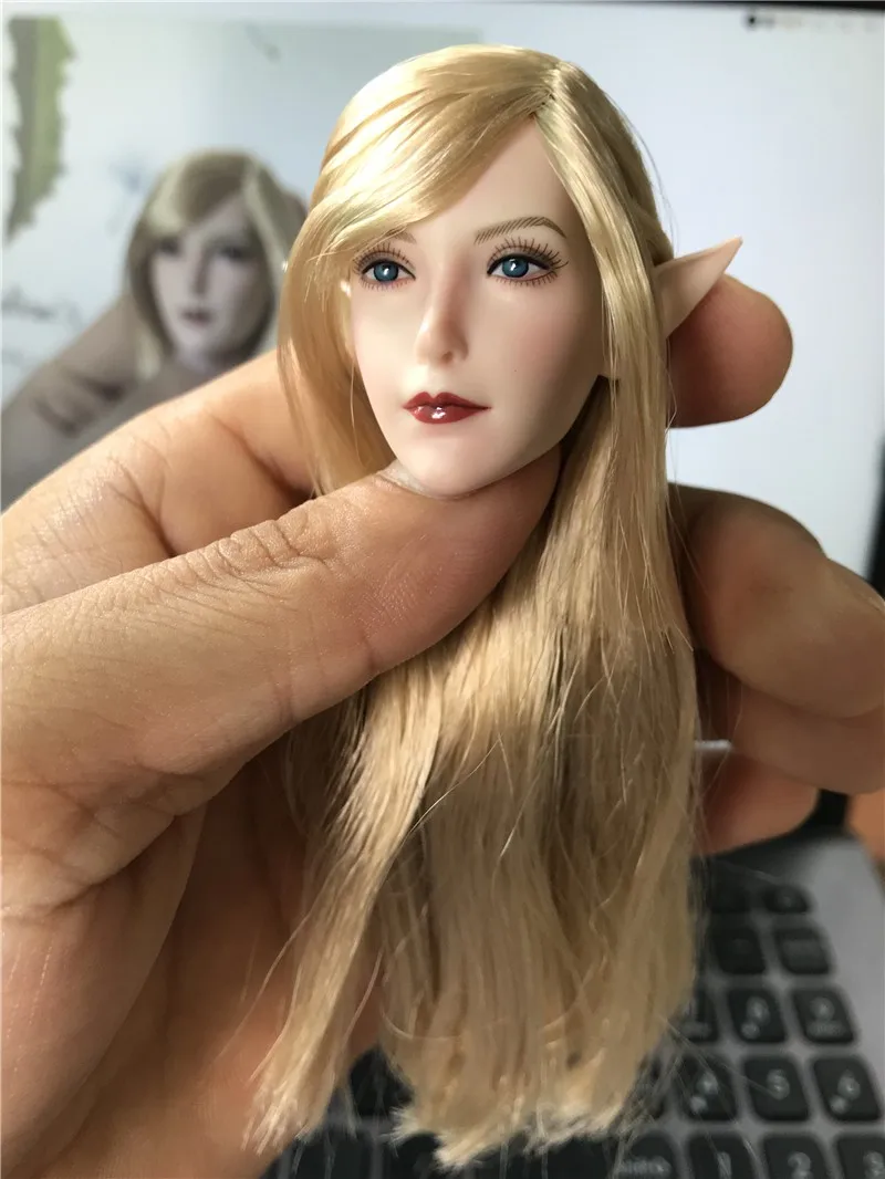 SUPER DUCK SET043 1/6 Elf Head Sculpt with Replaceable Ear Blonde Hair Girl Head Carving Fit 12'' Female Action Figure Body