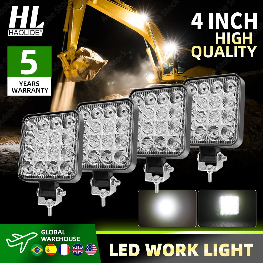 HAOLIDE Faro da Lavoro LED da 4 Pollici per Escavatore, Carrello Elevatore, Trattore, Veicoli Pesanti, Fuoristrada, 12V 24V, Alta Luminosità, per Camion, ATV, SUV, Auto
