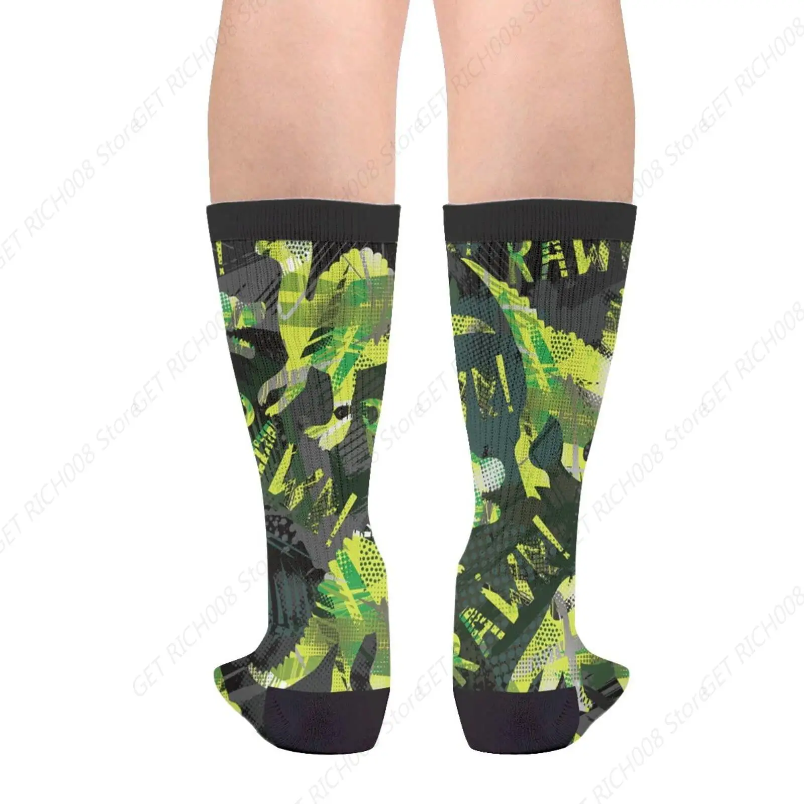 Grunge Dinosaur Camo Green Casual Funny Funky Novelty Socks For Men Women Print One Size