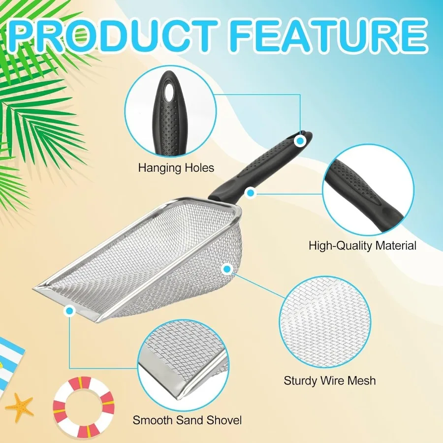 6 Pack Beach Sand Sifter Toys Set 2 PCS Shark Tooth Sifter 2 PCS Plastic Sand Shovel Beach Mesh Shovel with Shell Storage Bags f